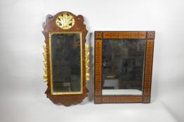 A Georgian walnut veneered and carved giltwood framed mirror, together with a C19th rosewood and