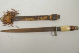 An Eastern horn handled dagger, 15" long