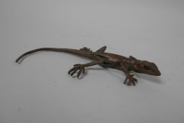 A Japanese Jizai style bronze of a lizard, 5½" long