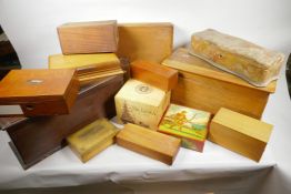 A collection of various boxes including an oak canteen case, jewellery boxes etc