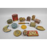 A collection of late C19th/early C20th tin plate tins to include a 'Rowntree York' miniature