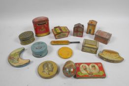 A collection of late C19th/early C20th tin plate tins to include a 'Rowntree York' miniature