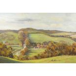 Kenneth Denton, C20th British, rural landscape with cattle, oil on canvas board, 30" x 20"