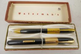 A vintage Waterman fountain pen and ballpoint set in presentation box