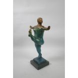 A bronze of a dancing nude woman after Botero, signed F. Preiss, 14" high