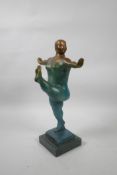 A bronze of a dancing nude woman after Botero, signed F. Preiss, 14" high