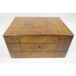 An unusual C19th walnut and Tunbridge ware vanity and writing box, 12" x 8½" x 6"