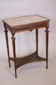 A French mahogany and ormolu mounted side table, with marble top and single frieze drawer, raised on
