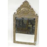 A C19th brass pier glass mirror with bevelled plate, 11" x 20"