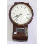 A mahogany cased fusee wall clock, with convex glass and painted 12" dial with Roman numerals and