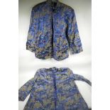 Two vintage Chinese blue silk jackets