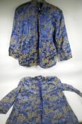 Two vintage Chinese blue silk jackets