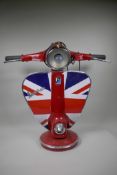 A side lamp in the form of a Vespa scooter headstock and handle bars, with Union Flag on the