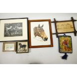 A watercolour hand portrait of a horse, 7" x 8½", together with five other small pictures (6)