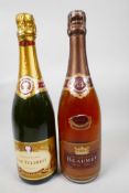 Two bottles of champagne, one J de Telmont Grande Reserve and one Beaumet Rose Brut