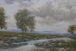 Hamilton Glass, lowland landscape with a stream, watercolour, signed, 20" x 14"