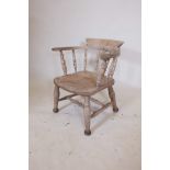 A late C19th elm smokers bow chair