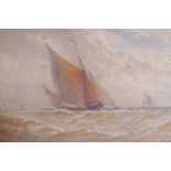 T.H. Kingsbury, Thames barges under sail, early C20th, signed, oil on canvas, 10" x 7"