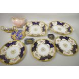 A quantity of Calport Porcelain to include five blue batwing plates, one 9½" square serving plate, a