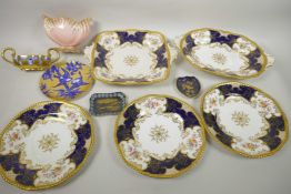 A quantity of Calport Porcelain to include five blue batwing plates, one 9½" square serving plate, a
