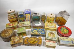 A large collection of C19th and C20th biscuit and other tins, largest 9½" high