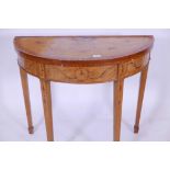 A late C19th/early C20th demi lune satinwood card table, with fold over top, and painted