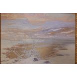 C. (Carl) Rundt, bleak winter fjord scene, signed, oil on canvas, 49" x 35"
