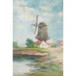 Muller, Dutch landscape with a windmill, oil on canvas, 16" x 19½", A/F