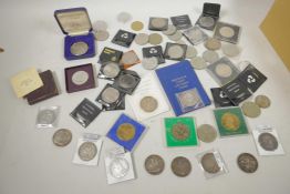 A collection of British coinage, mainly crowns, including George III 1820, Queen Victoria 1887,