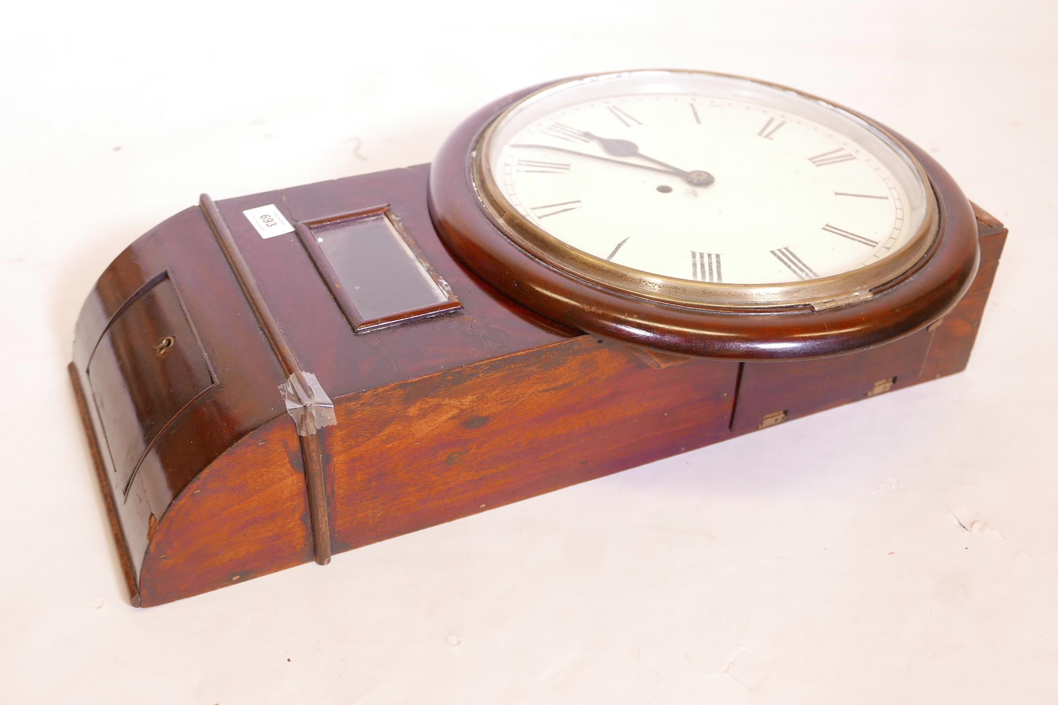A mahogany cased fusee wall clock, with convex glass and painted 12" dial with Roman numerals and - Image 2 of 6