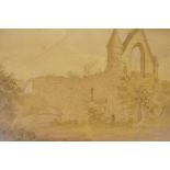 CV Brown(?), C19th abbey ruins, watercolour, dedication to the reverse, in a gilt period frame, 13½"