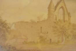 CV Brown(?), C19th abbey ruins, watercolour, dedication to the reverse, in a gilt period frame, 13½"