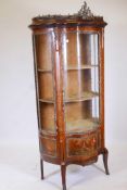 A late C19th/early C20th French Vernis Martin inlaid tulipwood vitrine with ormolu mounts, one glass