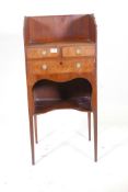A Georgian inlaid mahogany washstand, with three quarter gallery top over three drawers and an