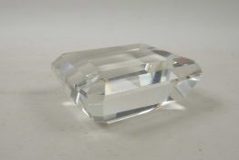 An 'emerald cut' glass paperweight/prism, 3" x 4"