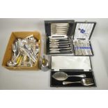 A quantity of silver plated flatware to include boxed fish servers, fish knives and teaspoons