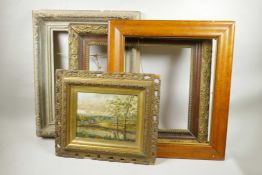 A maple wood frame, 17" x 14", a composition and parcel gilt frame, 14" x 17", an antique gilt