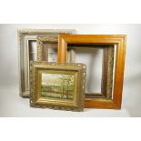 A maple wood frame, 17" x 14", a composition and parcel gilt frame, 14" x 17", an antique gilt