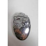 A silver plated vesta case in the form of a hatching chick, 2½" x 1½"