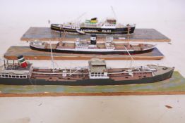 A diorama of the Liverpool Pilot boat and two more of cargo ships, 36" x 11", all A/F