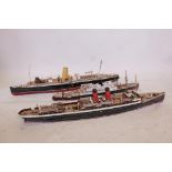 A card and wood scale model of a Manx ferry, and two others, largest 43" long, all A/F