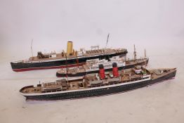 A card and wood scale model of a Manx ferry, and two others, largest 43" long, all A/F