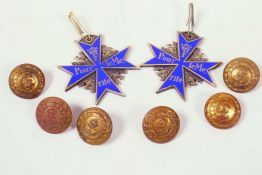 A set of six brass Royal Marines buttons and two enamel cross medals