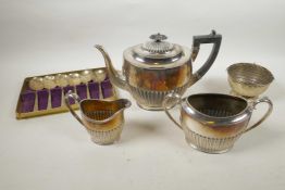 An early C20th John Round and Son of Sheffield silver plated tea service; consisting of a teapot,