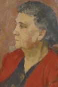 Head and shoulder portrait of a lady, Bloomsbury Group style oil on canvas, bearing 'Omega Workshop'