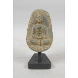 A Gandhara style carved stone Buddha tablet, 5" high