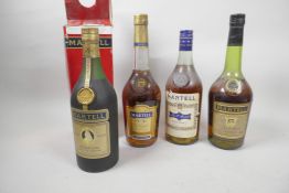 A bottle of Martell Medallion liquer cognac, 70% proof (boxed), together with three bottles of