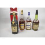 A bottle of Martell Medallion liquer cognac, 70% proof (boxed), together with three bottles of