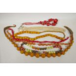 A quantity of bead necklaces including faux amber