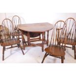 An oak drop leaf oval top table, 38" long, 29" high, together with a set of four (two plus two)